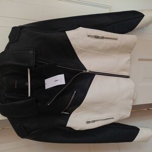 Skinnygirl Black and White Leather Jacket with Modern Design